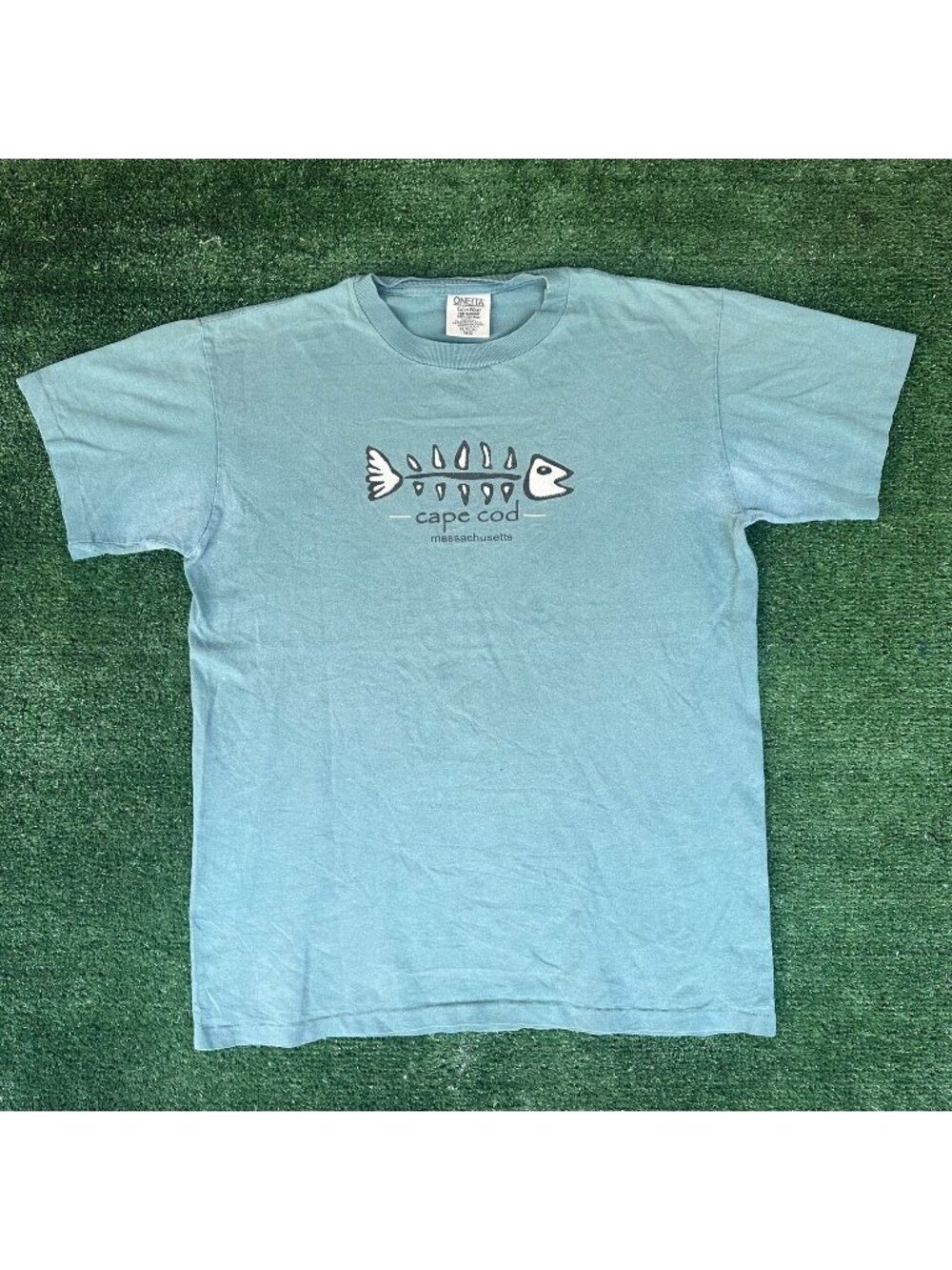 Vintage 90s Cape Cod Fish T-Shirt Blue M Single Stitch Coastal Preppy Gorpcore